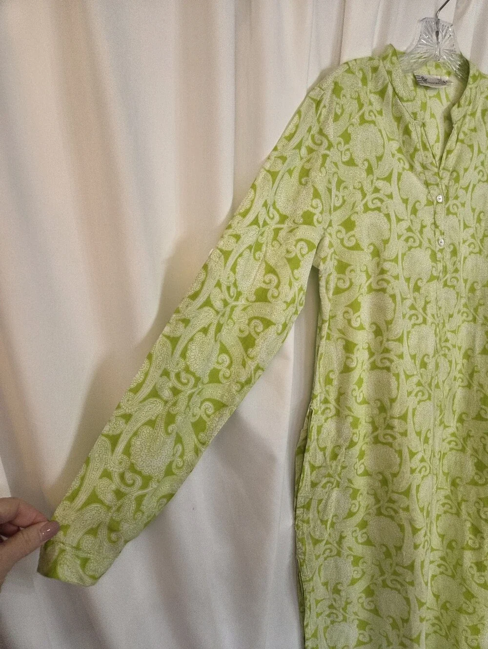 Westside Long Sleeve Lime Green Patterned Cotton Dress Size S - Picture 4 of 9